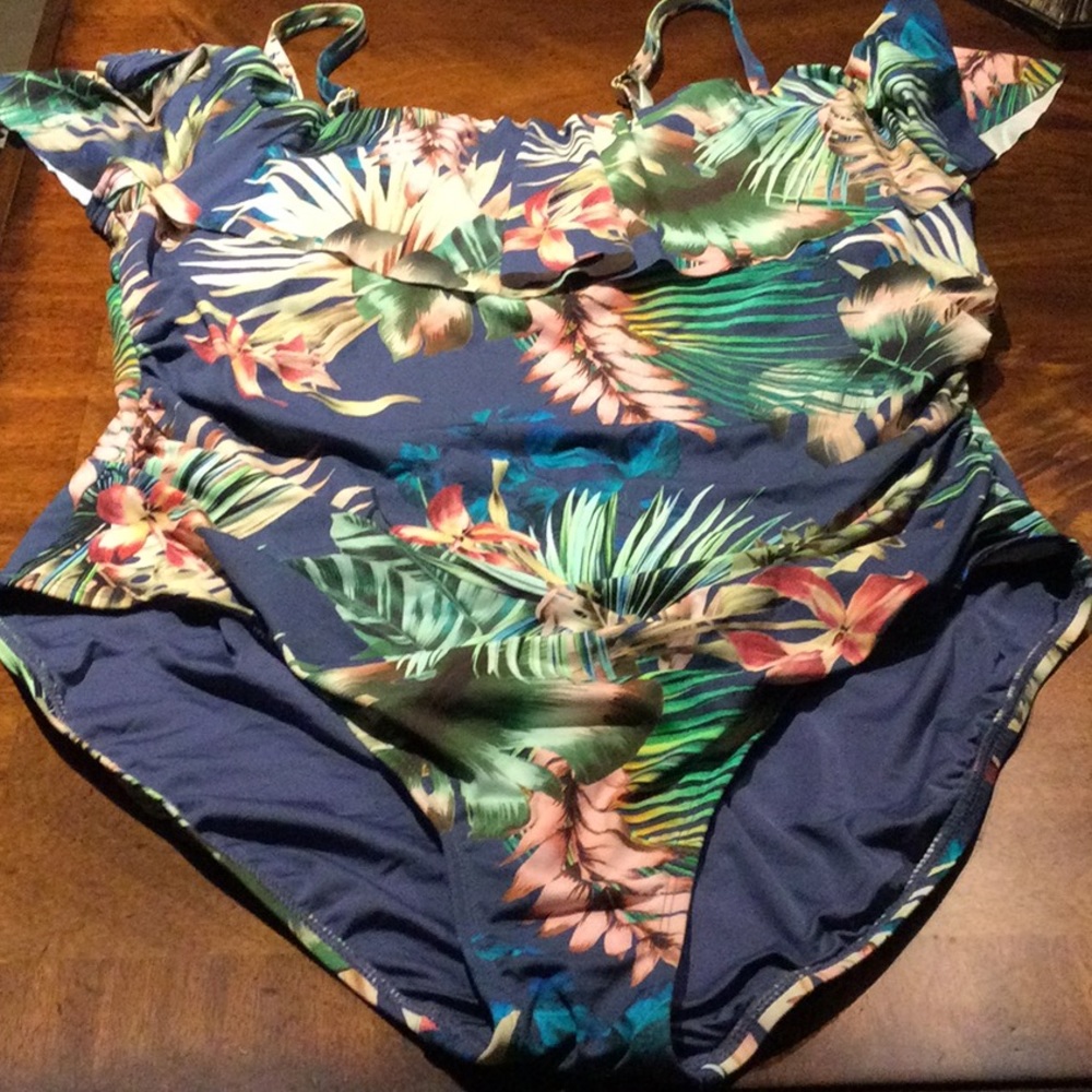 NWT $134 LA BLANCA 22W TROPICAL RAIN OFF SHOULDER - Picture 3 of 10